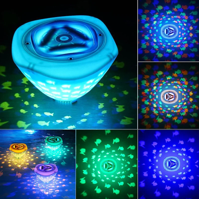 1 יח ' צבעוני אורות מרחפים עמיד למים דגים מנורת המקרן צף לשחות בבריכה אור LED כחול מהבהב אמבטיה אור המתנות של הילדים התמונה 0