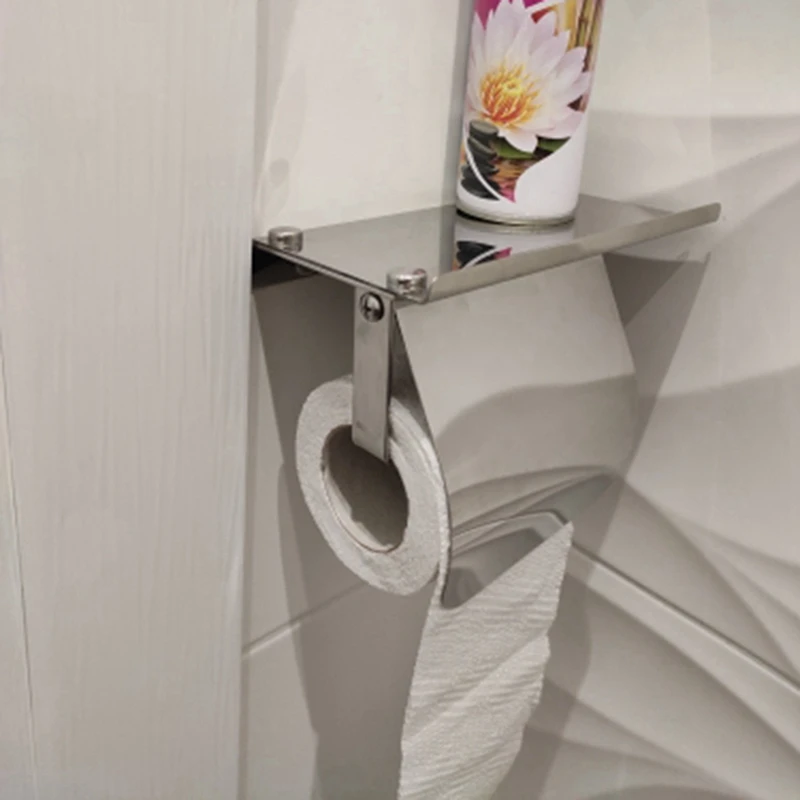 3X מודרני קיר נירוסטה הר מחזיק נייר טואלט עם הטלפון מדף גליל נייר בעל בשירותי האמבטיה התמונה 4