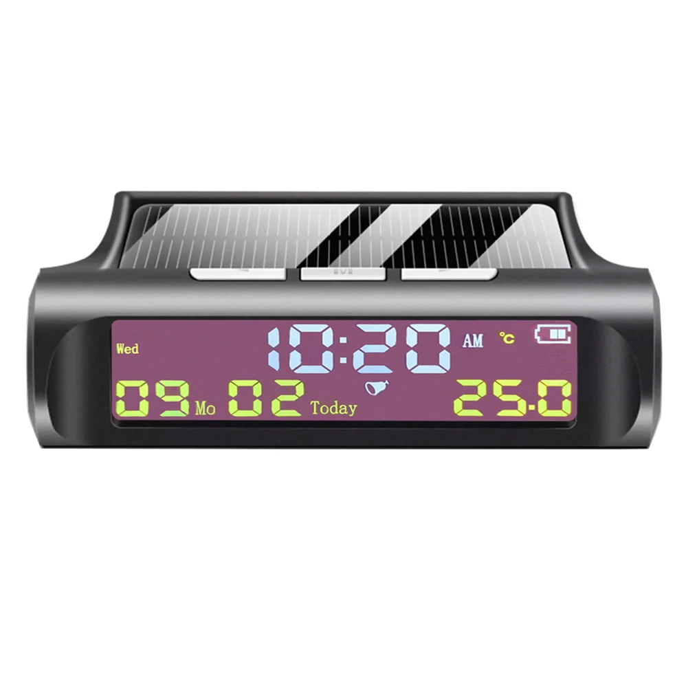 AN01 השמש LCD המכונית שעון דיגיטלי עם תאריך שבוע הזמן הפנימי תצוגת טמפרטורה מתח מד Solor טעינת המכונית השעון התמונה 0