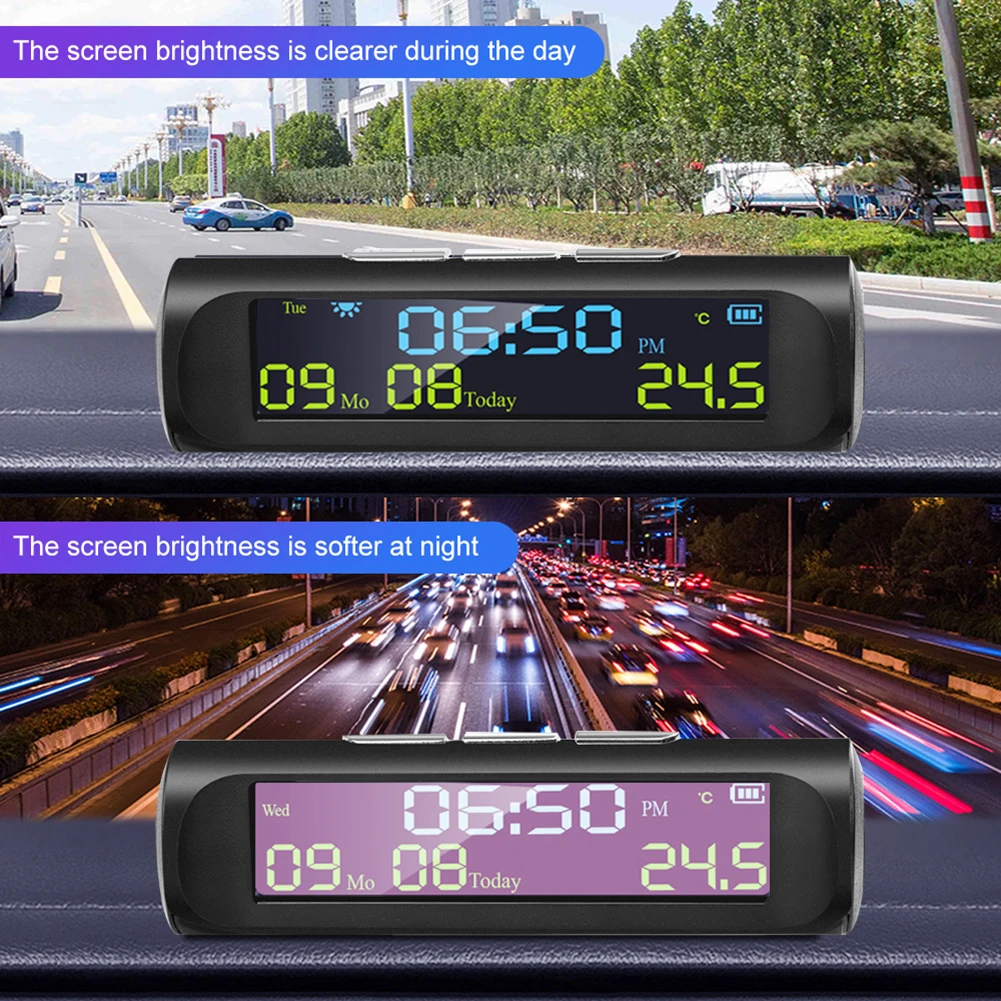 AN01 השמש LCD המכונית שעון דיגיטלי עם תאריך שבוע הזמן הפנימי תצוגת טמפרטורה מתח מד Solor טעינת המכונית השעון התמונה 1