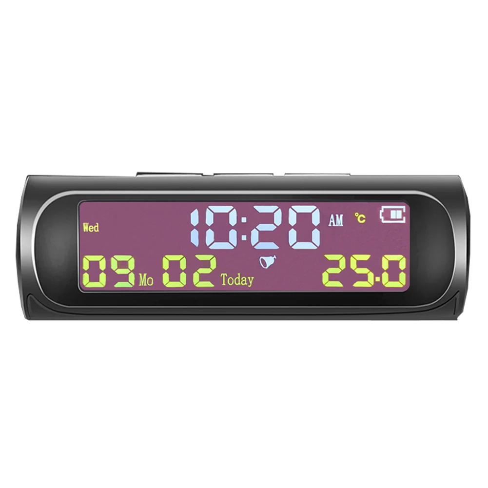 AN01 השמש LCD המכונית שעון דיגיטלי עם תאריך שבוע הזמן הפנימי תצוגת טמפרטורה מתח מד Solor טעינת המכונית השעון התמונה 3