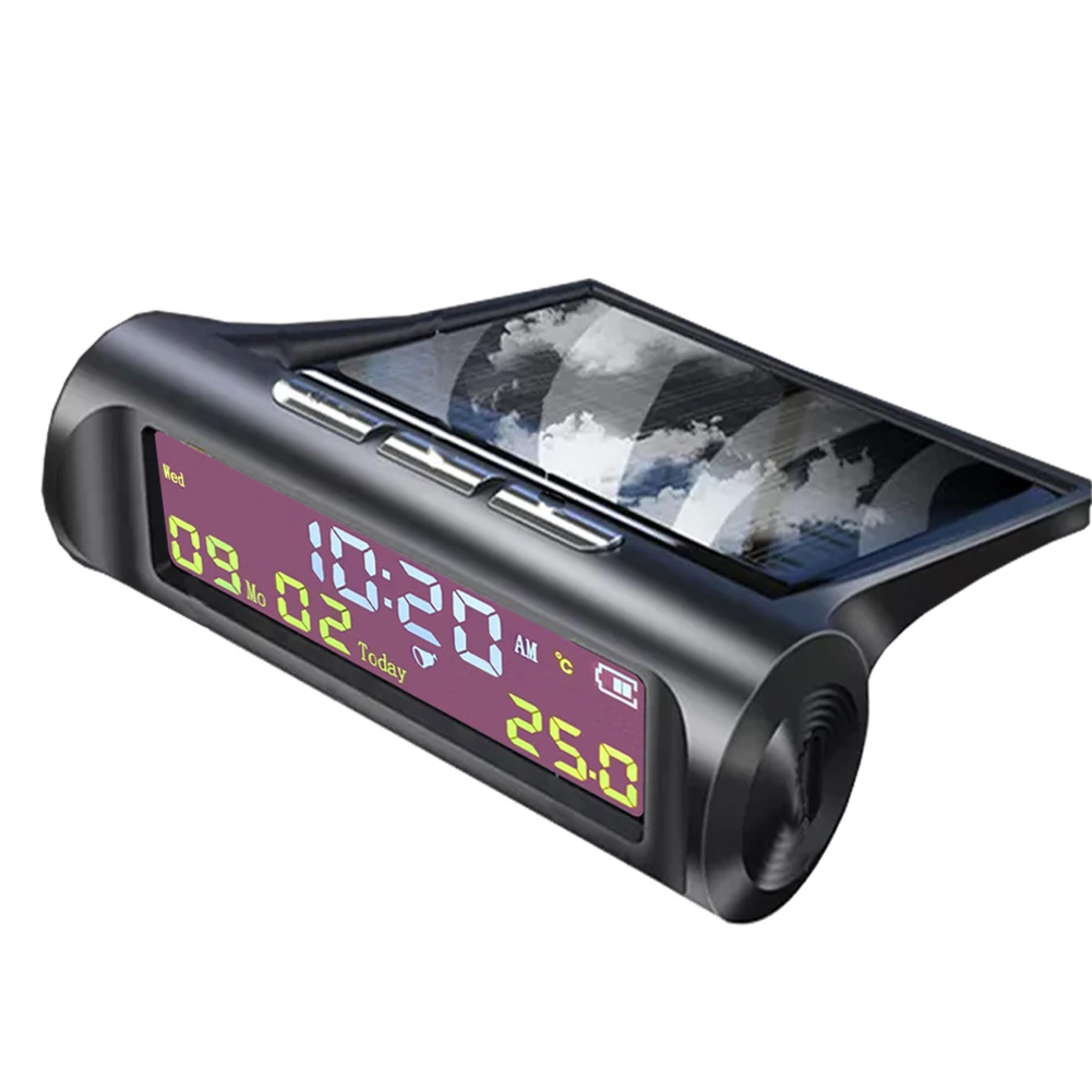 AN01 השמש LCD המכונית שעון דיגיטלי עם תאריך שבוע הזמן הפנימי תצוגת טמפרטורה מתח מד Solor טעינת המכונית השעון התמונה 4