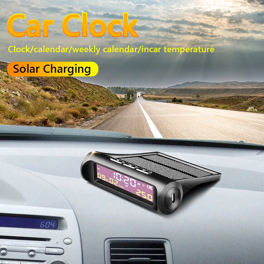AN01 השמש LCD המכונית שעון דיגיטלי עם תאריך שבוע הזמן הפנימי תצוגת טמפרטורה מתח מד Solor טעינת המכונית השעון התמונה 5