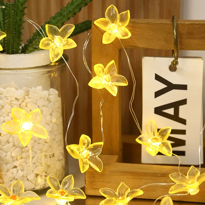 LED אורות מחרוזת עיצוב פרחים מופעל על סוללה פיה האור בחדר השינה החתונה רומנטי קישוט חוטי נחושת אור התמונה 2