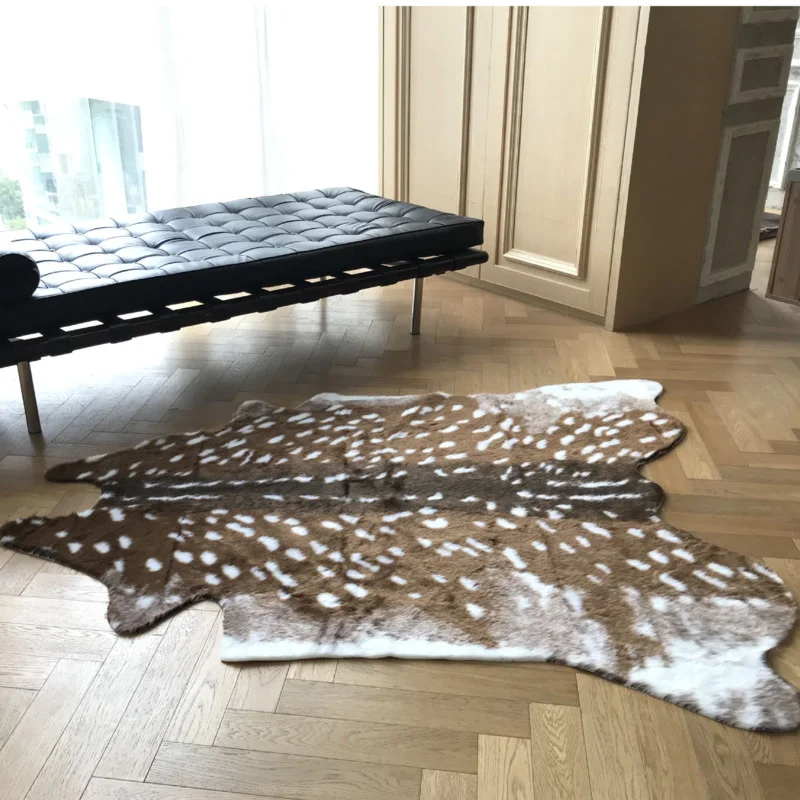 Meika צבי דמוי עור השטיח חיקוי בעלי חיים טבעי עור פרווה צורה בעבודת יד קטיפה נגר חדר קישוט הבית התמונה 0