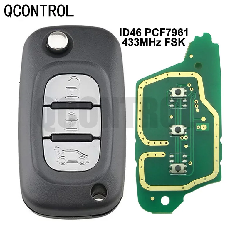 QCONTROL 3 כפתורים רכב מרחוק מפתח חליפת רנו Scenicchip ו 433MHz מגאן III III הכשרון 2009-2015 עם ID46 pcf7961 התמונה 0