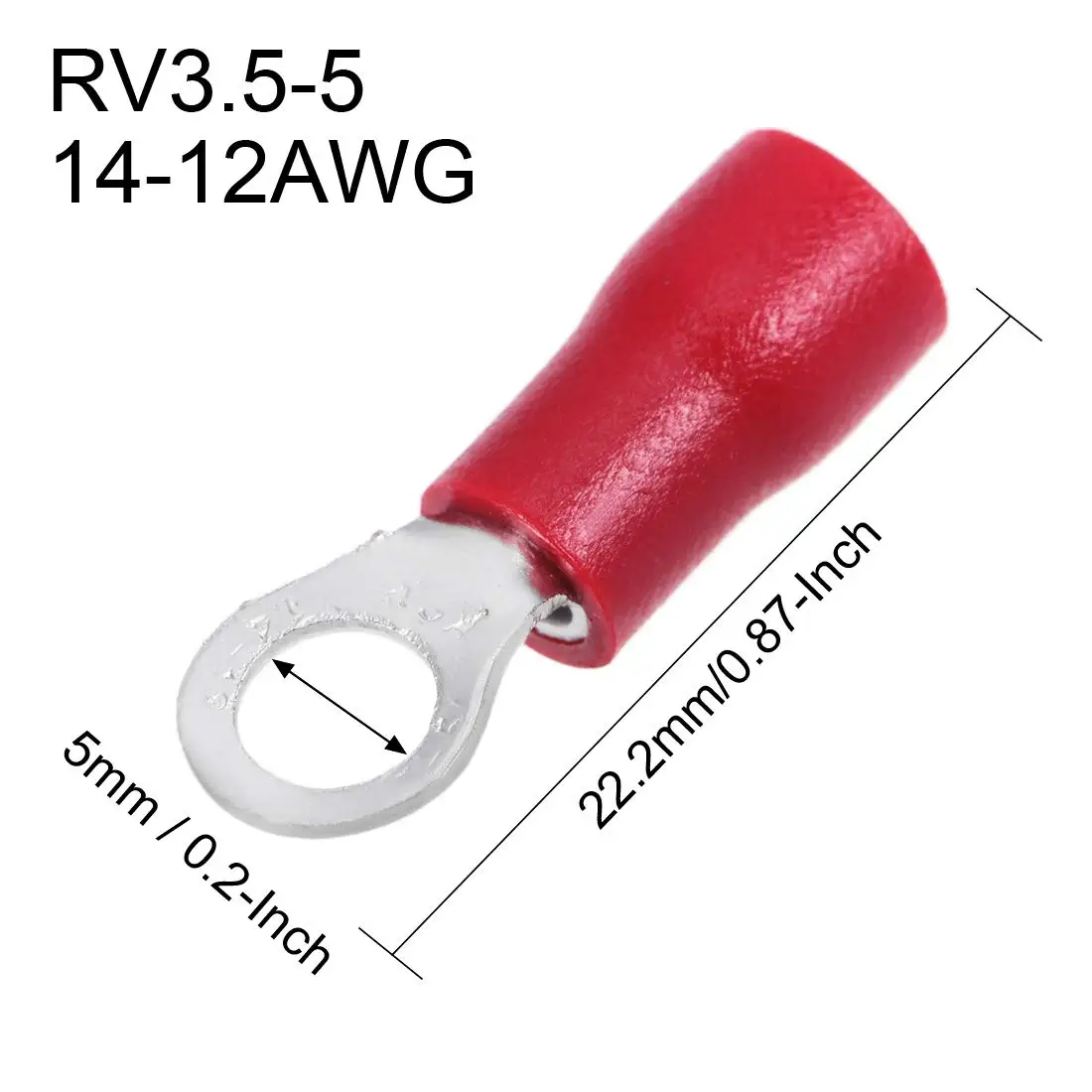 RV3.5-5 מבודד חשמל מלחץ מסוף הטבעת ספייד חוט מחבר עבור 14-12AWG 10Pcs התמונה 2