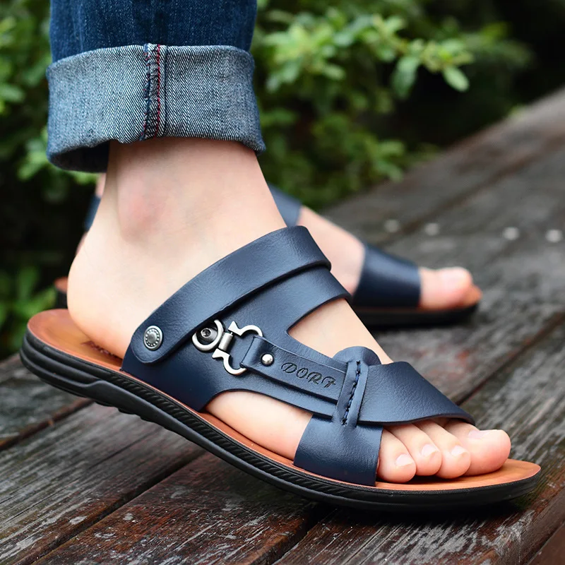 TAFN קיץ חדשה של גברים סנדלים חיצונית אנטי להחליק שימוש כפול בוהן פתוח בגיל העמידה אבא נעלי בית התמונה 0