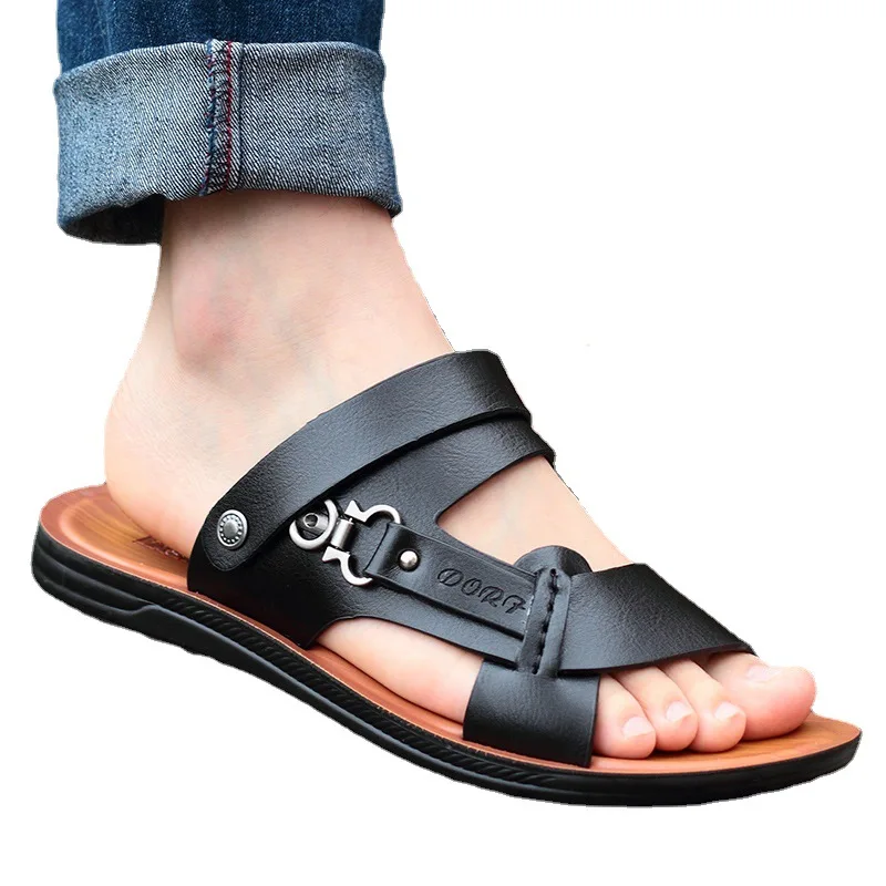 TAFN קיץ חדשה של גברים סנדלים חיצונית אנטי להחליק שימוש כפול בוהן פתוח בגיל העמידה אבא נעלי בית התמונה 4