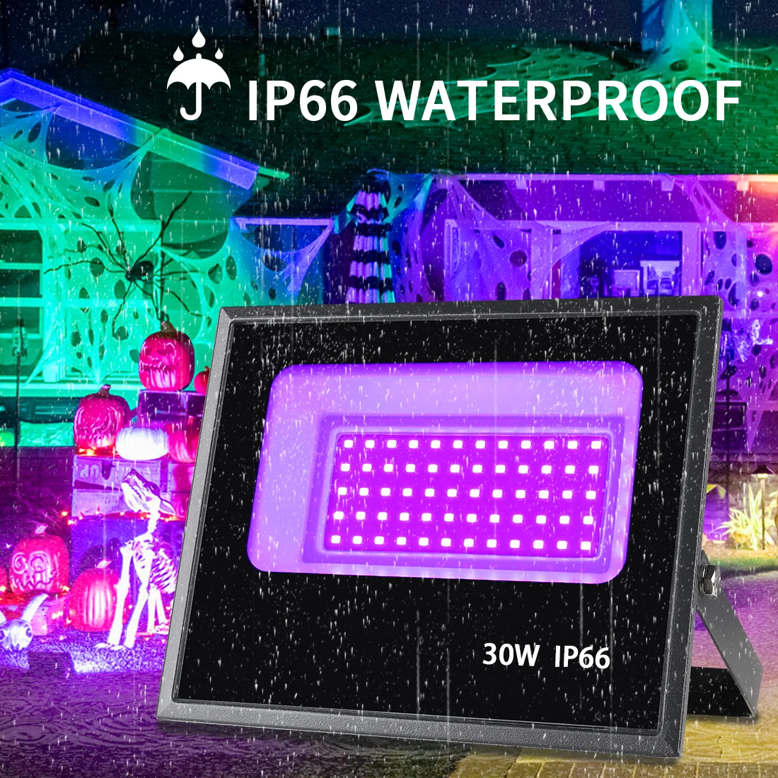 UV-Led אור שחור, 30W 85-265V אור שחור IP66 עמיד למים זוהר בחושך, אור שחור, מסיבת צבע גוף，פלורסנט פוסטר התמונה 2