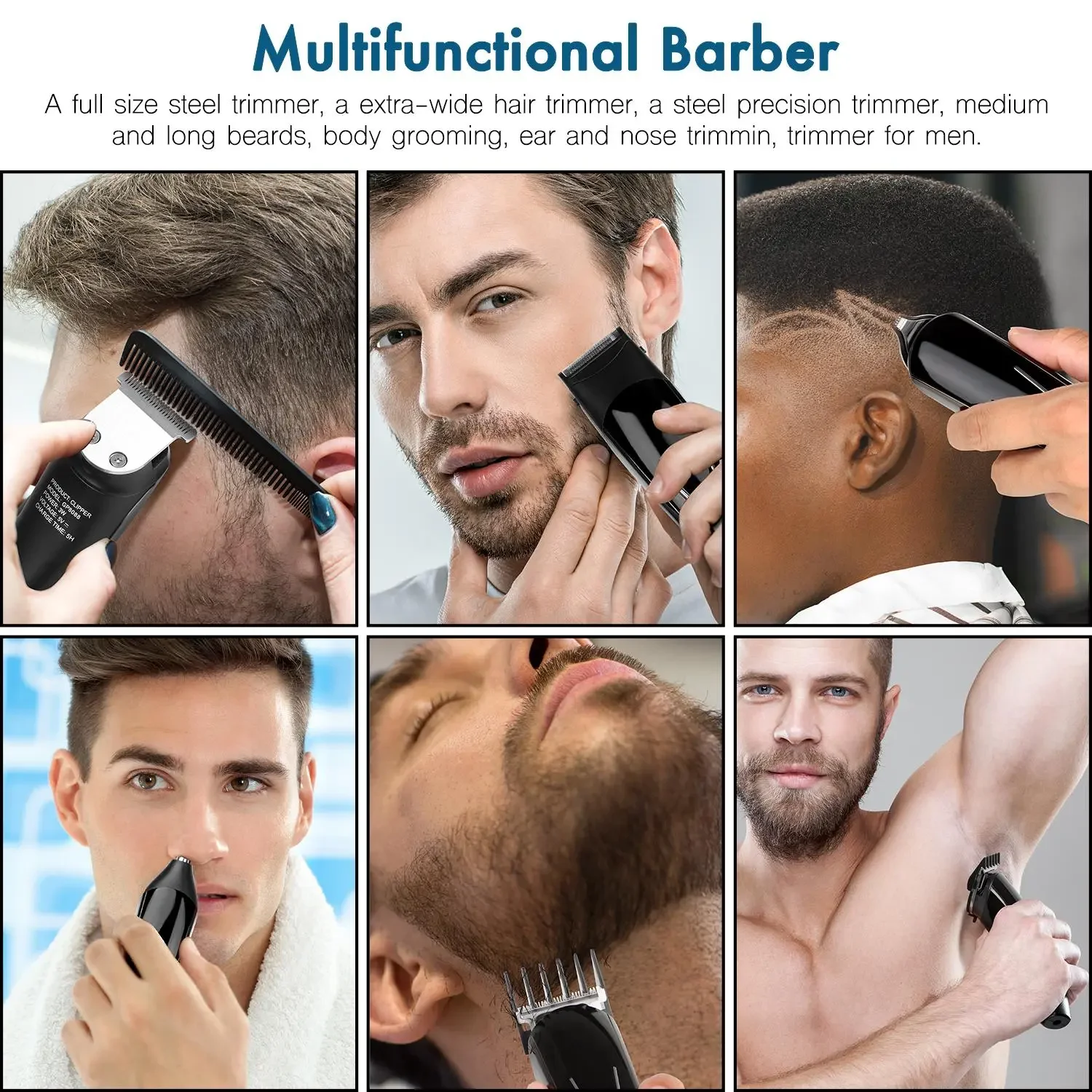 אחד מעצב שיער קליפסים לשיער לגברים, מקצועי 5 1 אלחוטי שיער השפם גוזם התמונה 2