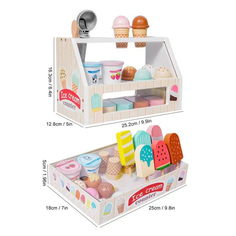גלידה לשחק להגדיר מונטסורי לשחק במשחק גלידה צעצוע עץ סקופ ומגישים מזויף גלידה, מזון, צעצועים לילדים במטבח התמונה 5