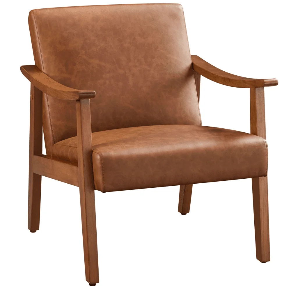 דמוי עור מבטא את הכיסא עם משענות,חום בהיר,הרהיטים בסלון,כיסא בסלון,נוחה,פשוטה ומודרנית התמונה 0