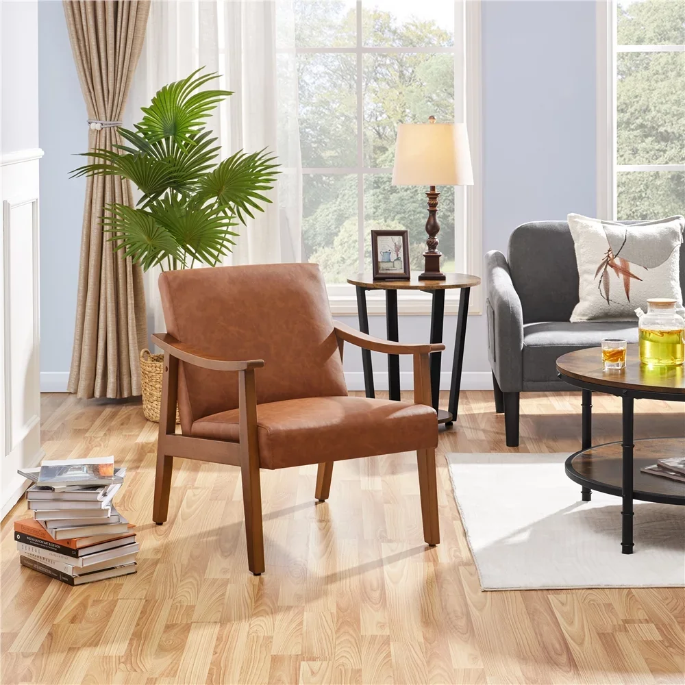 דמוי עור מבטא את הכיסא עם משענות,חום בהיר,הרהיטים בסלון,כיסא בסלון,נוחה,פשוטה ומודרנית התמונה 1