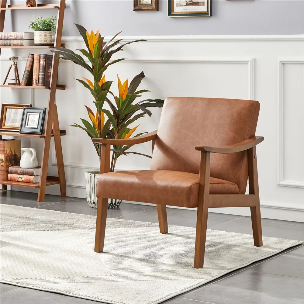 דמוי עור מבטא את הכיסא עם משענות,חום בהיר,הרהיטים בסלון,כיסא בסלון,נוחה,פשוטה ומודרנית התמונה 2
