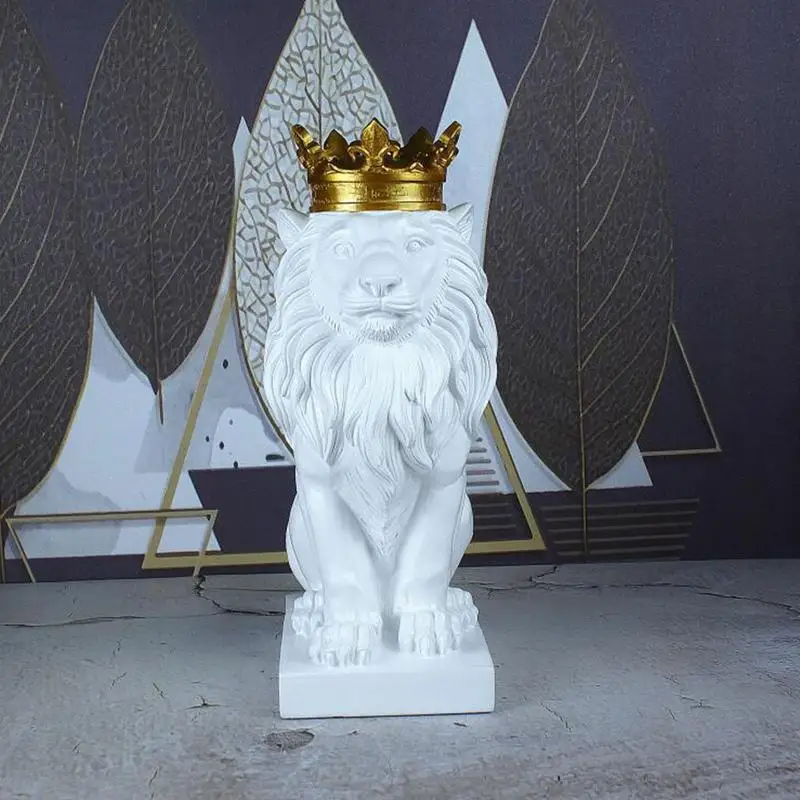 האריה פסל אספנות פסלונים בסגנון נורדי שרף פסל האריה פסל עם הכתר על הבית חדר חדר לימוד לקישוט לשולחן התמונה 1