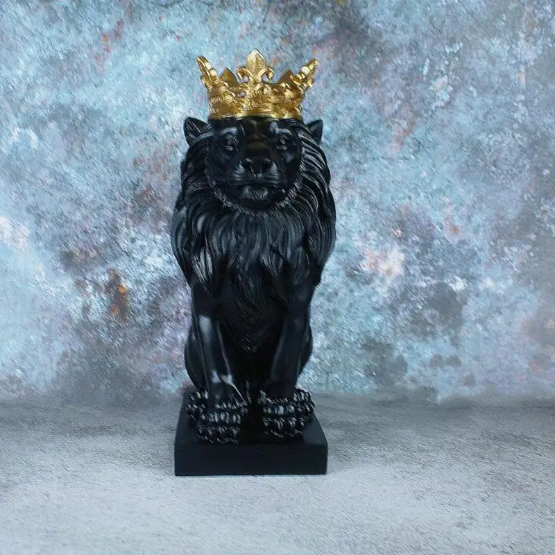 האריה פסל אספנות פסלונים בסגנון נורדי שרף פסל האריה פסל עם הכתר על הבית חדר חדר לימוד לקישוט לשולחן התמונה 2