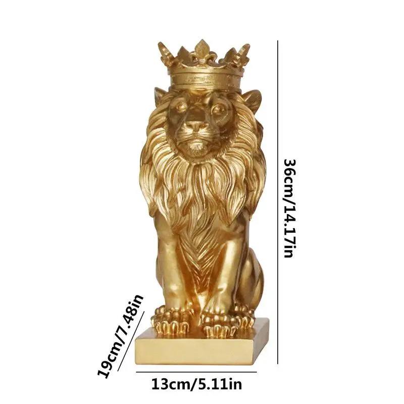 האריה פסל אספנות פסלונים בסגנון נורדי שרף פסל האריה פסל עם הכתר על הבית חדר חדר לימוד לקישוט לשולחן התמונה 5