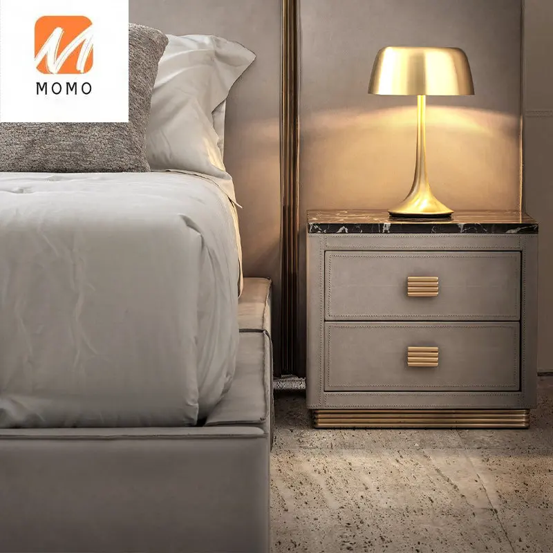 חדר שינה מודרני יצרני רהיטים עור עכשווי שידות ליד המיטה 2 מגירת השידה התמונה 2