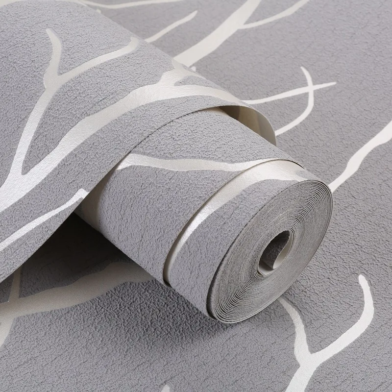 עבה אפור קטיפה 3D טפט על קירות חדר השינה, הסלון רקע נהרו ענפי עץ מובלט נייר קיר לעיצוב הבית התמונה 4