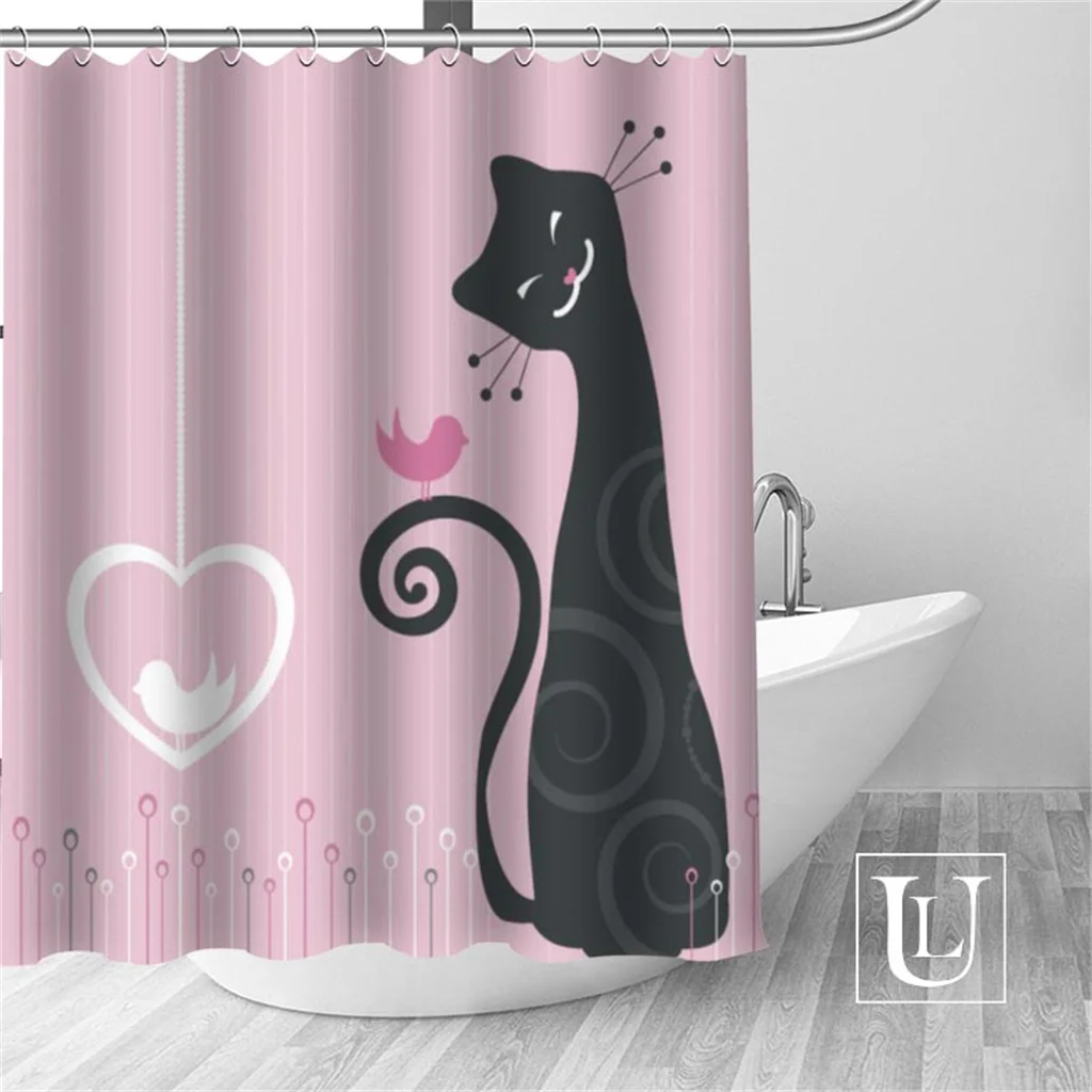תקציר חיה קריקטורה חמוד חתול לבן שחור עמיד למים מקלחת וילונות Transparant פלסטיק עבור שירותים סטים בד ווים וטבעות התמונה 4