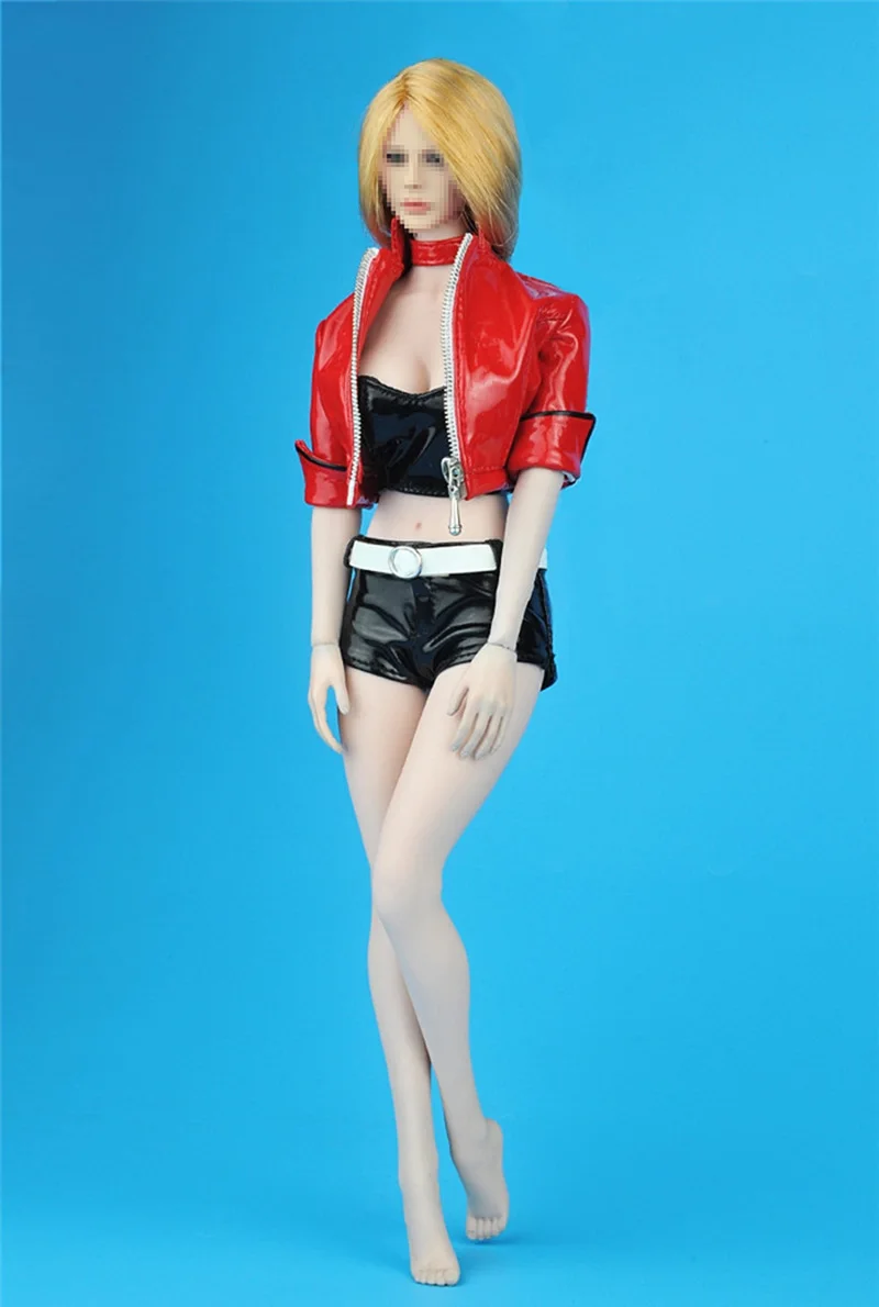 Zy5023 1/6 מידה נשים סקסיות של אדום קצר מעיל עור חם, מכנסיים עם חגורה צווארון בגדים להגדיר עבור 12 ס 