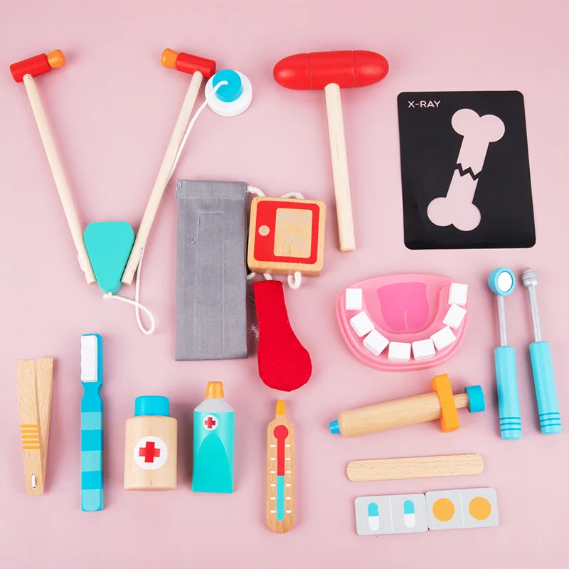 הרופא קבע צעצוע עזרה ראשונה רופא שיניים משחק ילדים רופא תחפושת Cosplay ילדים צעצועי עץ חולים לשחק אביזרים סימולציה התמונה 1