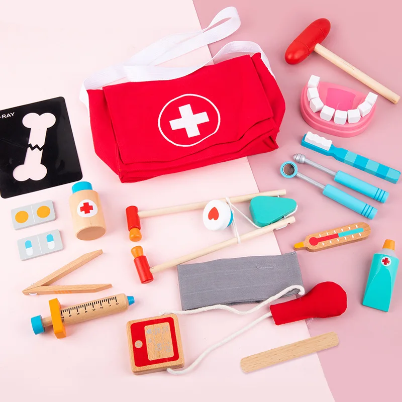 הרופא קבע צעצוע עזרה ראשונה רופא שיניים משחק ילדים רופא תחפושת Cosplay ילדים צעצועי עץ חולים לשחק אביזרים סימולציה התמונה 3