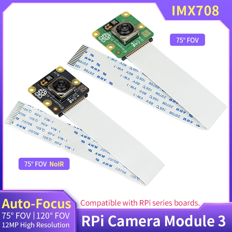 הרשמי Raspberry Pi מצלמה מודול 3 75° 120° FOV 12MP IMX708 חיישן פוקוס אוטומטי אופציונלי נואר גרסה עבור Raspberry Pi 4B 3B התמונה 0