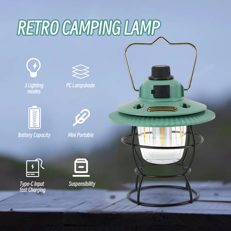 רטרו נייד פנס LED מנורת אינסופי עמעום קמפינג נטענת פנס 3 מתכוונן אורות עמיד למים עם בנק כוח התמונה 0